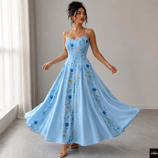 Floral Maxi Dress, Spaghetti Strap Summer Dress, V Neck Vacation Sundress