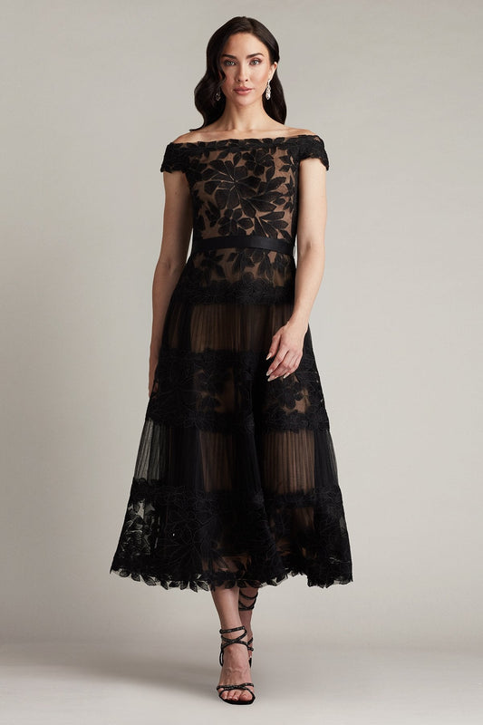 Length Dress Adriane Floral Embroidered Tea-Length Dress