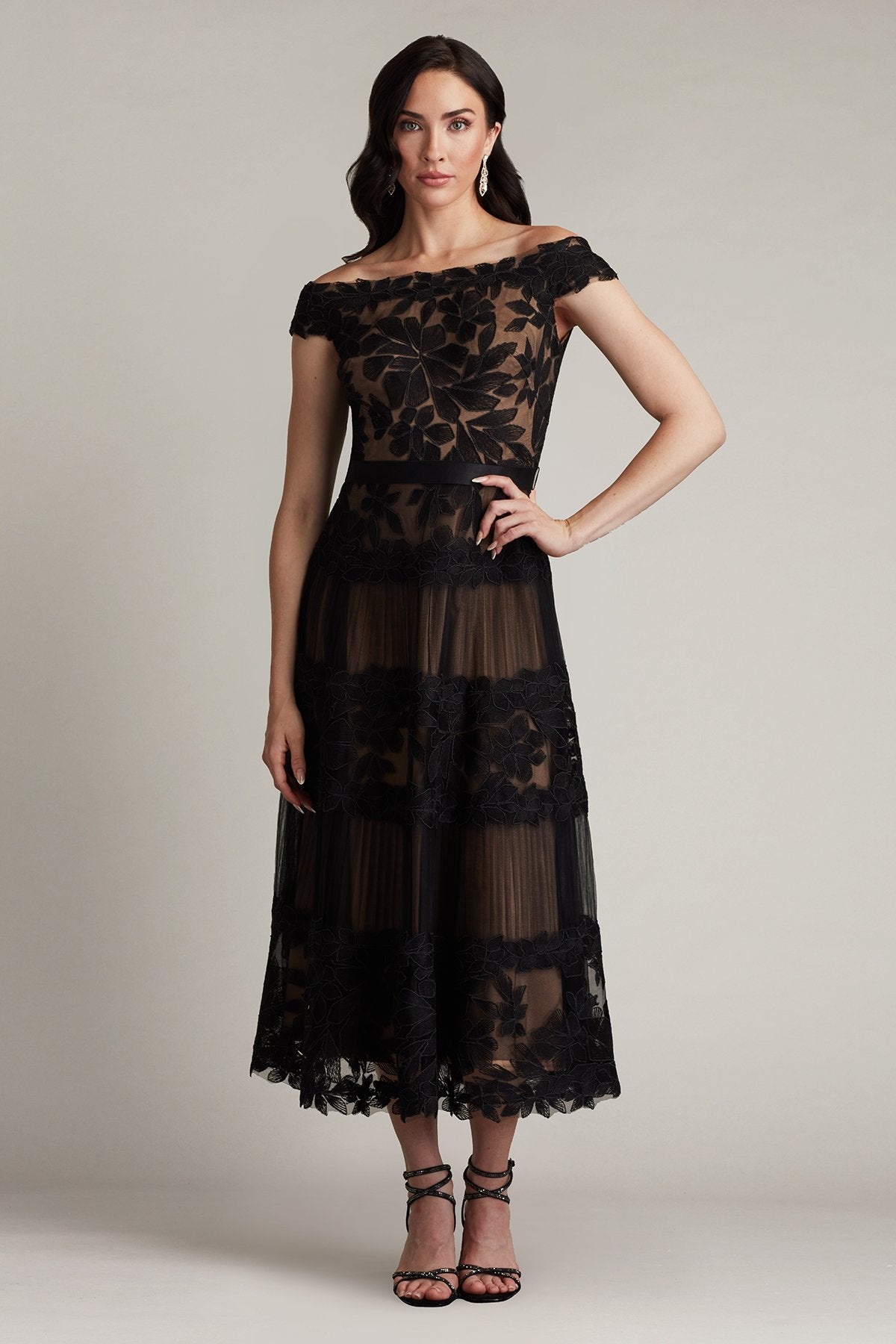 Length Dress Adriane Floral Embroidered Tea-Length Dress