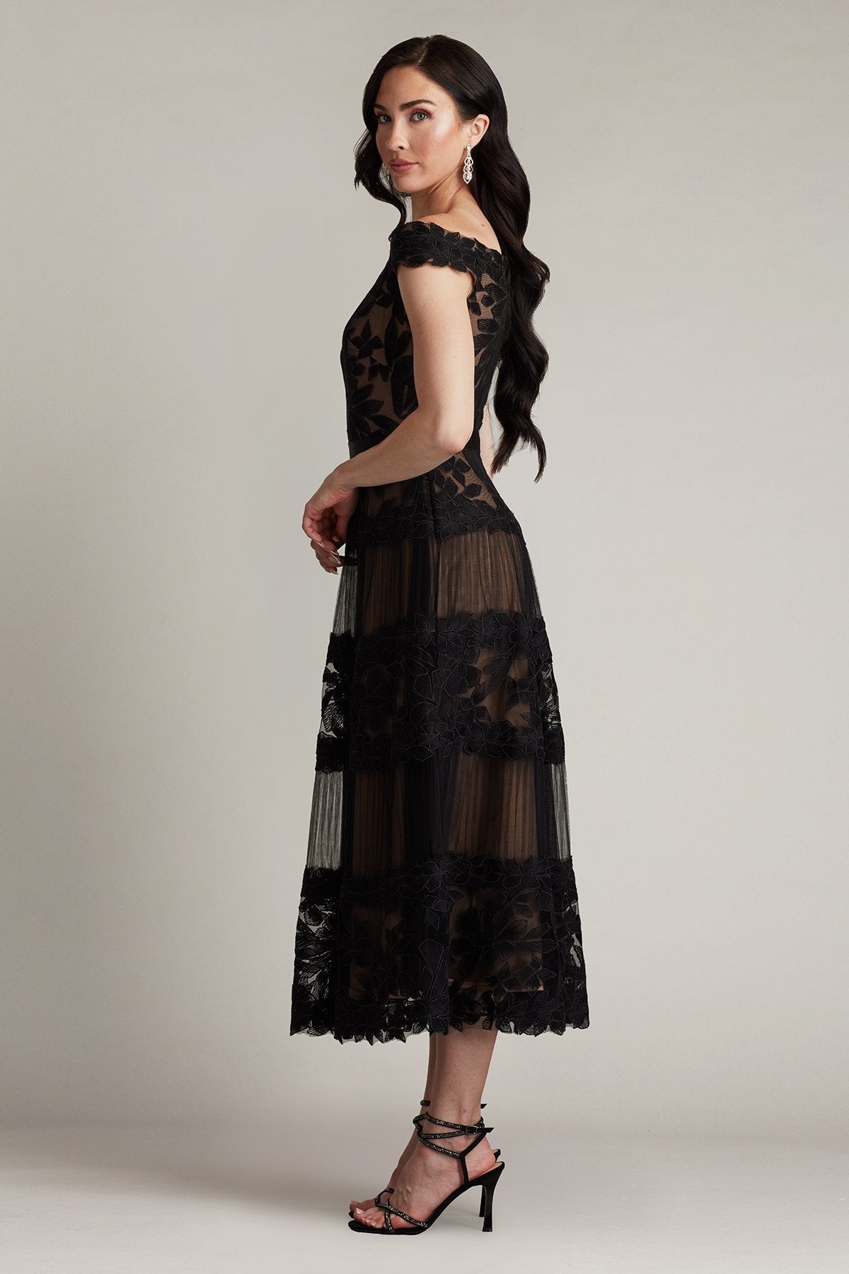 Length Dress Adriane Floral Embroidered Tea-Length Dress