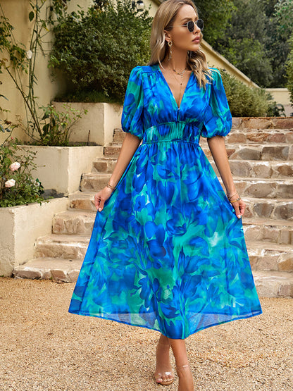 Blue Margot V-Neck Wedding Guest Dress in Periwinkle
