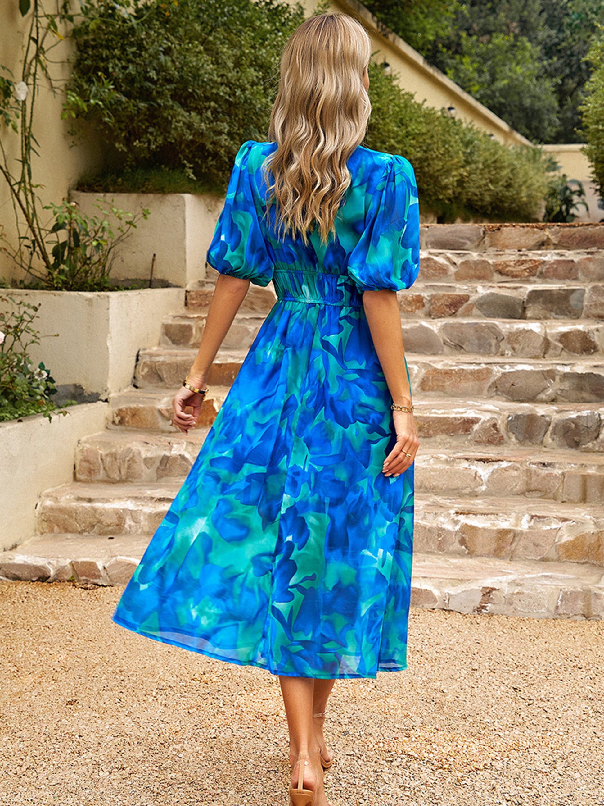 Blue Margot V-Neck Wedding Guest Dress in Periwinkle