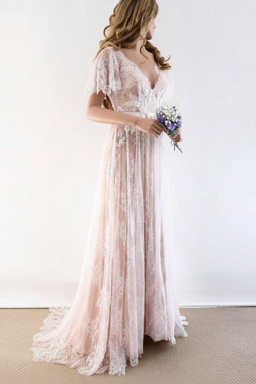Neck Cap Sleeves Lace Wedding Dresses Margot Lace Wedding Dress