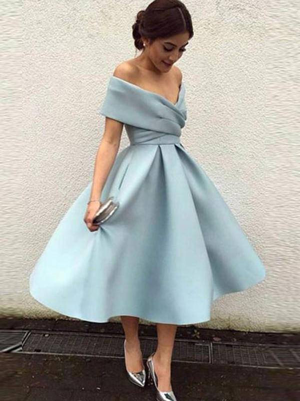 Length Bridesmaid Dress with Ruffles Arabella Off-Shoulder Satin A-Line Dress
