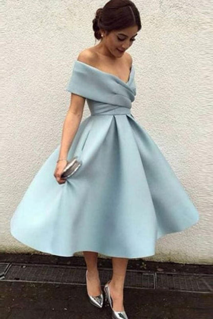 Length Bridesmaid Dress with Ruffles Arabella Off-Shoulder Satin A-Line Dress