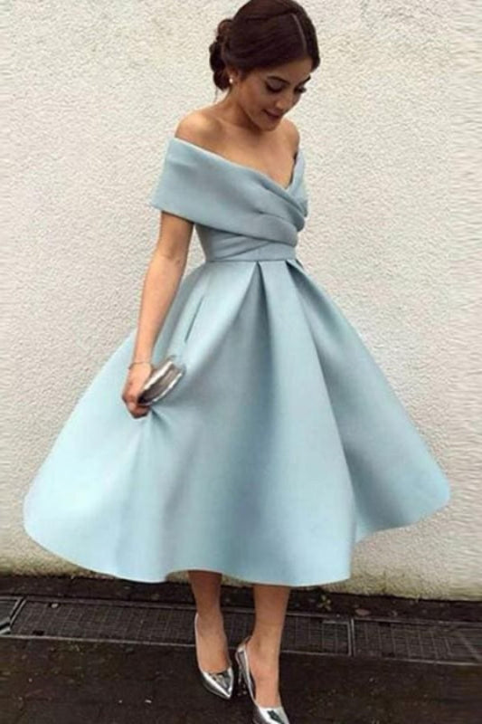 Length Bridesmaid Dress with Ruffles Arabella Off-Shoulder Satin A-Line Dress