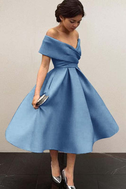 Length Bridesmaid Dress with Ruffles Arabella Off-Shoulder Satin A-Line Dress