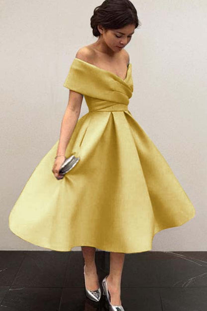 Length Bridesmaid Dress with Ruffles Arabella Off-Shoulder Satin A-Line Dress