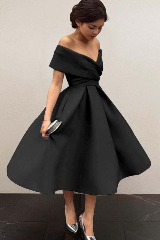 Length Bridesmaid Dress with Ruffles Arabella Off-Shoulder Satin A-Line Dress