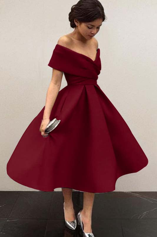 Length Bridesmaid Dress with Ruffles Arabella Off-Shoulder Satin A-Line Dress