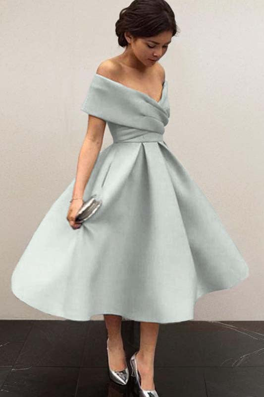 Length Bridesmaid Dress with Ruffles Arabella Off-Shoulder Satin A-Line Dress