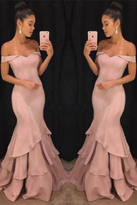 Shoulder Mermaid Prom Dresses Tiered Simple Evening Gowns
