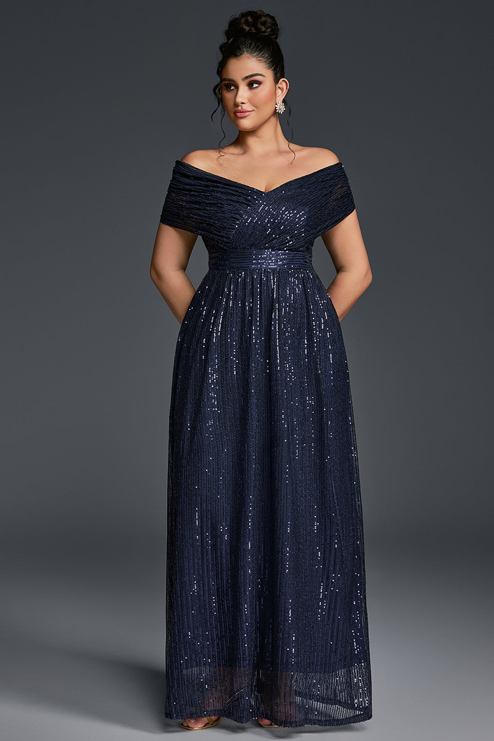 Green Curveins Plus Size V-Neck Sequin Maxi Dress - 22-24/3X / Green