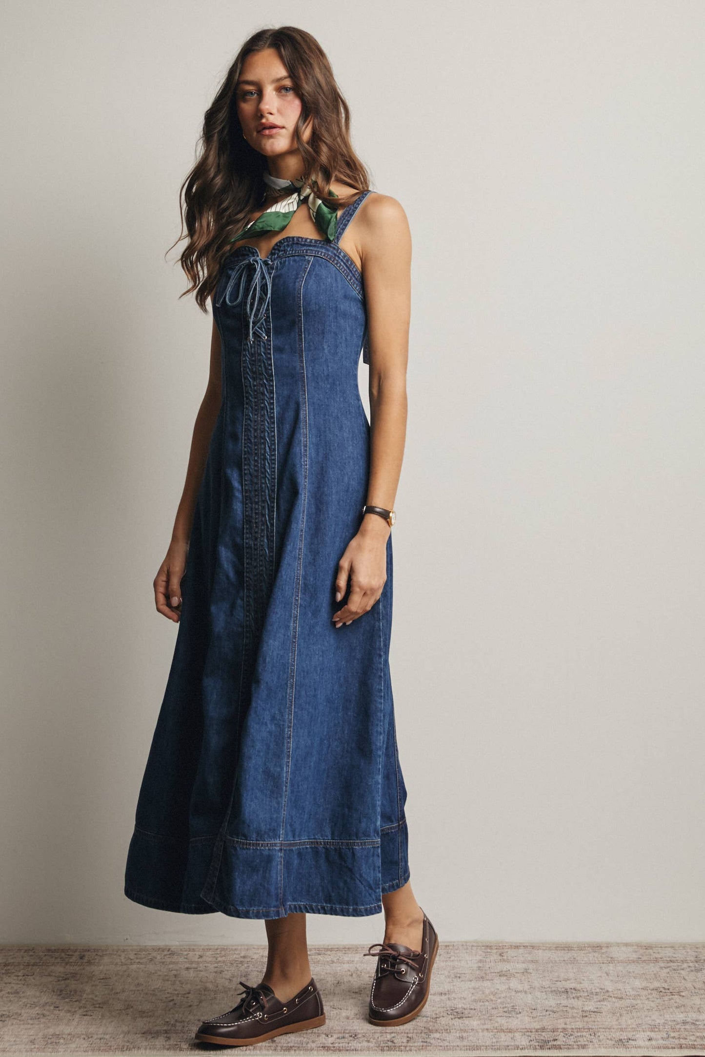 Up Denim Maxi Dress Madeline Lace-Up Denim Maxi Dress