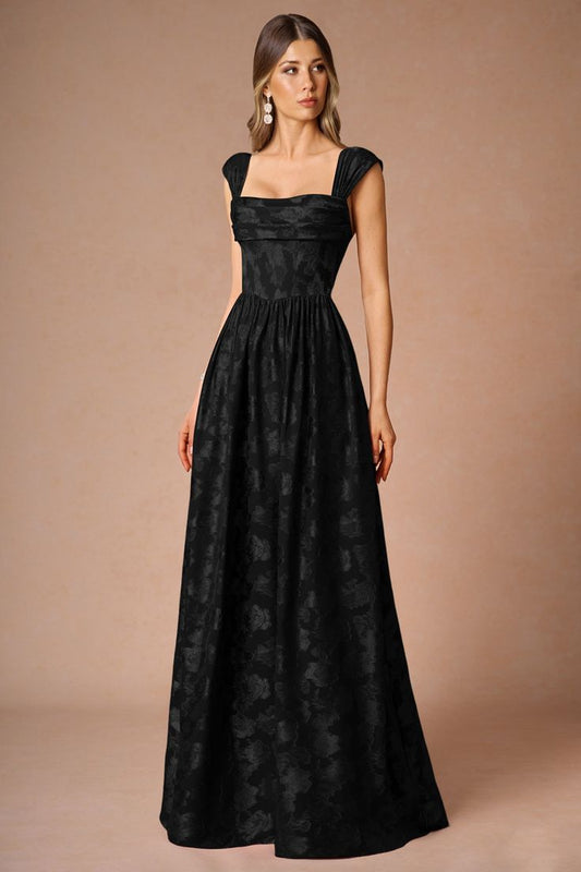 Hazel Pleated Maxi Dress in Black