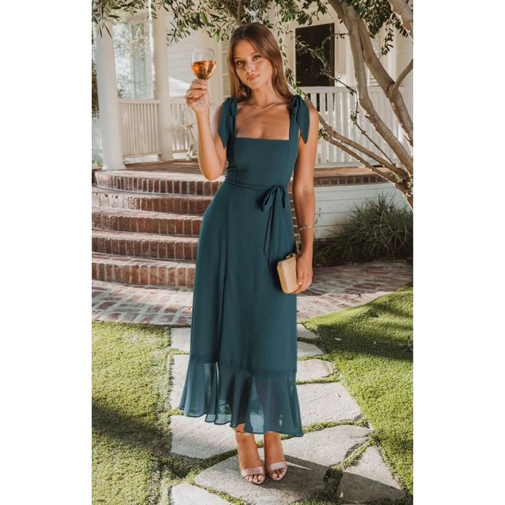 Claire Chiffon Midi Dress in Emerald