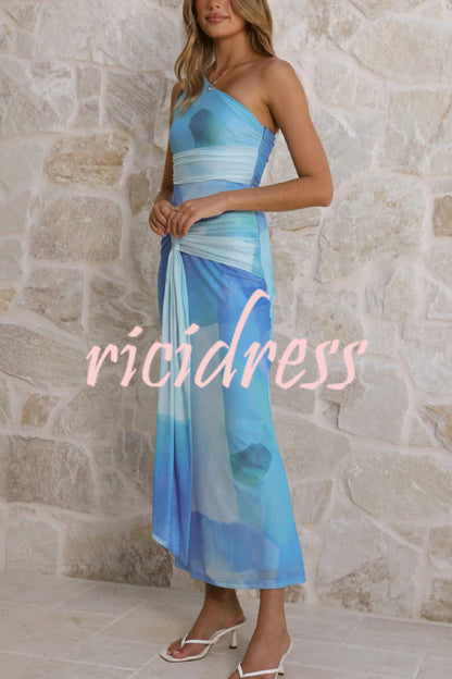 Pink Marlowe Printed One-Shoulder Maxi Dress