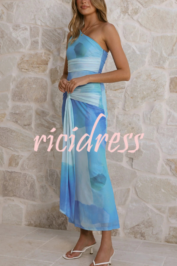 Blue Marlowe Printed One-Shoulder Maxi Dress