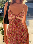 Flowers Spaghetti Straps Maxi Dress - Pink / L