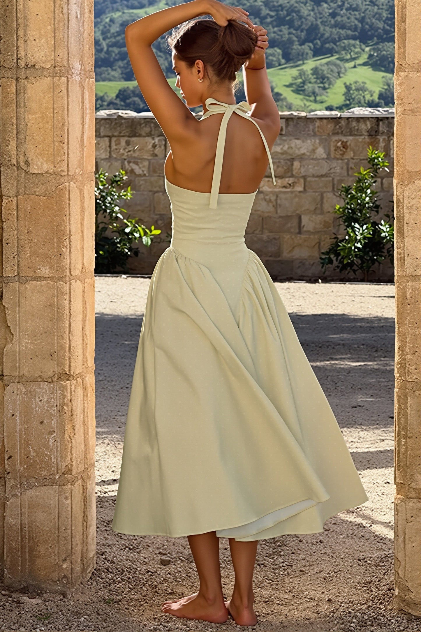 Yellow Vivienne Polka Dot Halter Maxi Dress