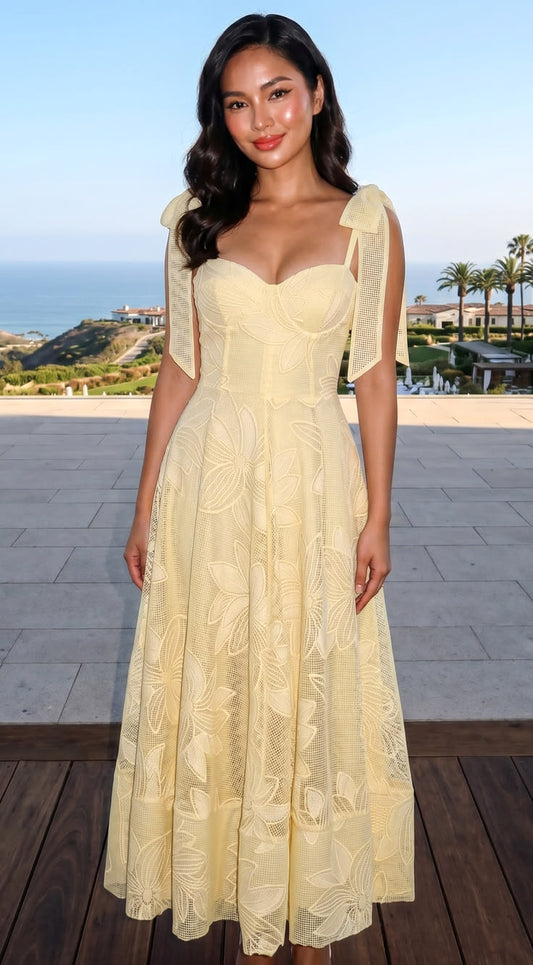 Margot Floral Bustier Midi Dress in Yellow