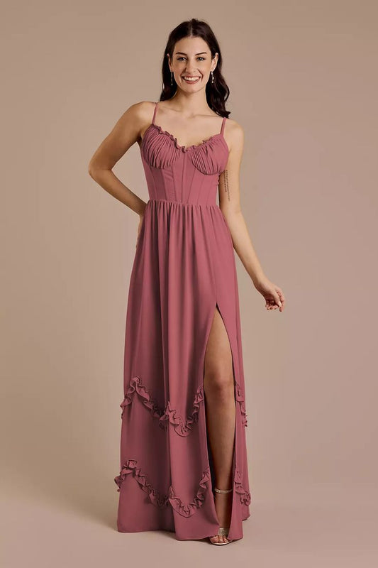 Ruffled Chiffon Spaghetti Strap Dress