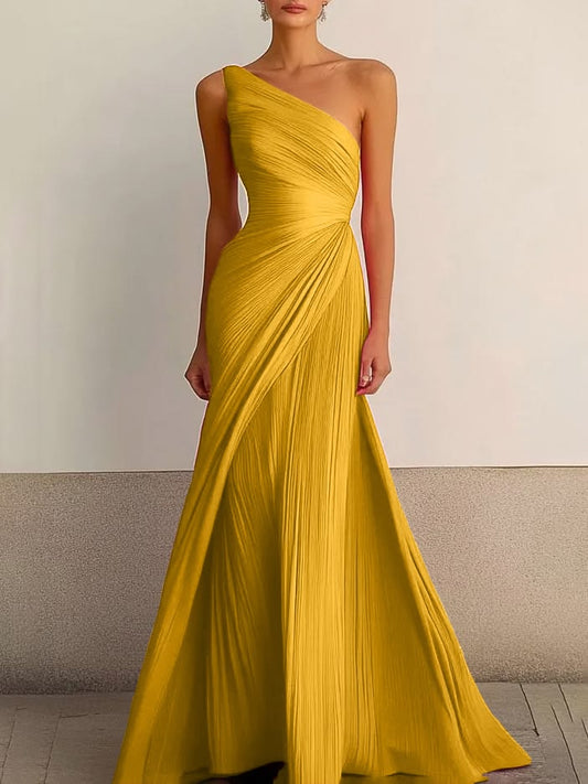 Margot One-Shoulder Pleated Maxi Dress