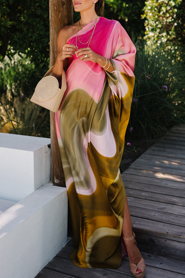 Pink Isadora Satin Tie-Dye Maxi Dress