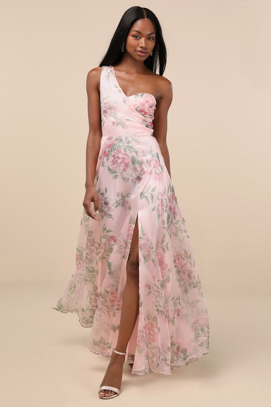Arabella Floral Organza One-Shoulder Maxi Dress