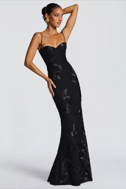 Brown Evangeline 3D Appliqué Prom Dress