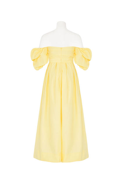 Chocolate Dahlia Off-Shoulder Puff Sleeve Midi Dress