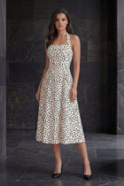 Black and White Polka Dot Halter Midi Dress