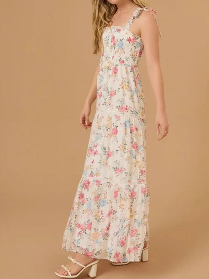 Cream Margot Floral Smocked Maxi Dress