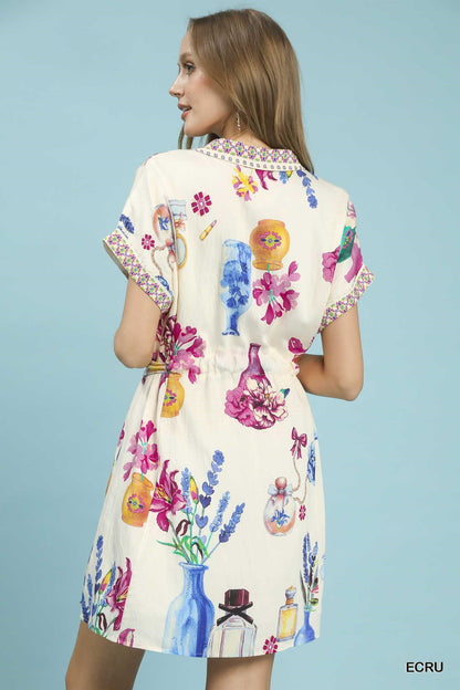 ECRU Margot Floral Print Mini Dress with Belt