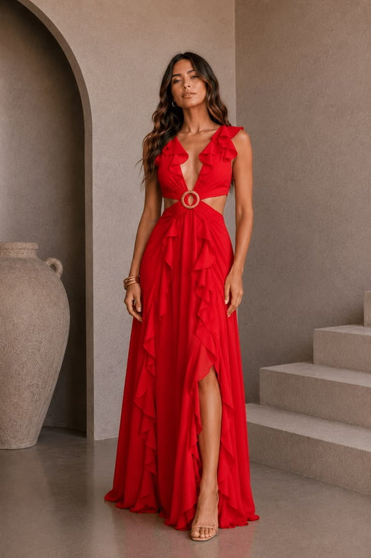 Valentina Red Cutout Maxi Dress
