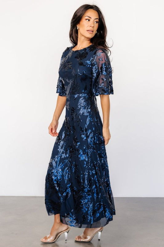 Lucy Sequin Dress | Navy - 3XL