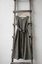 Black Gingham Sleeveless Dress, Linen Dress, A Line Linen Dress, A Line Dress, Linen Dress for Women, Linen Midi Dress,