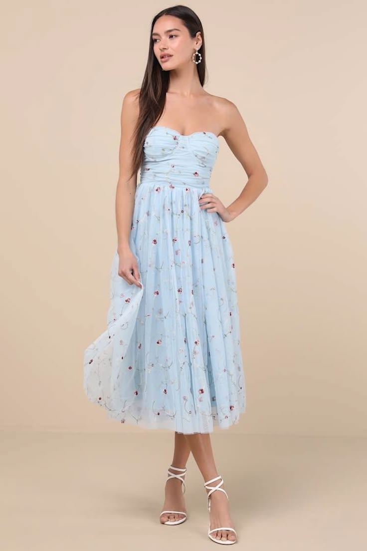 Kiley Embroidered Strapless Midi Dress