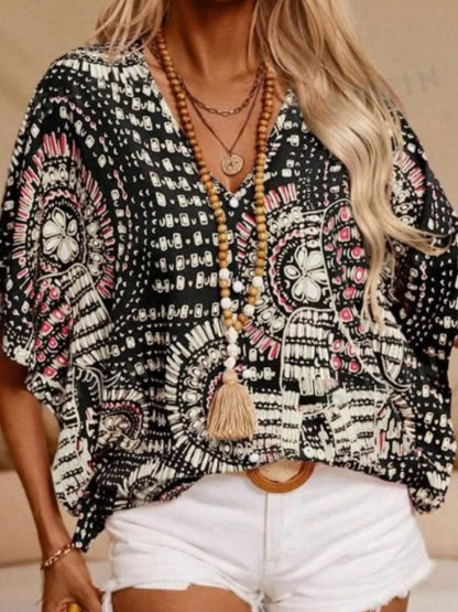 Neck Half Sleeve Top Margot Printed V-Neck Tiered Dress