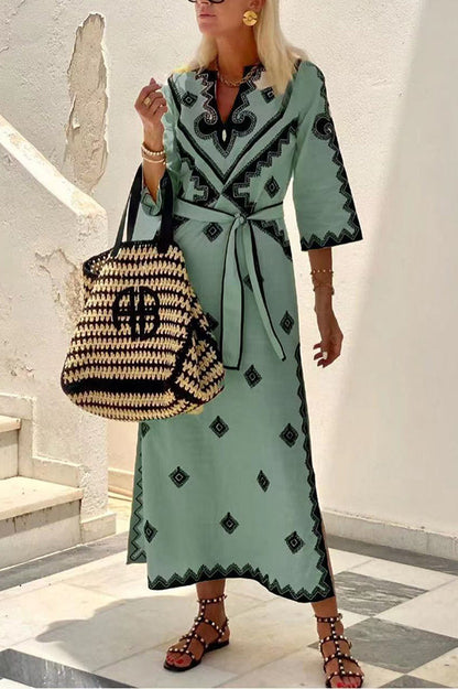 Multicolor Margot Linen Blend Ethnic Midi Dress