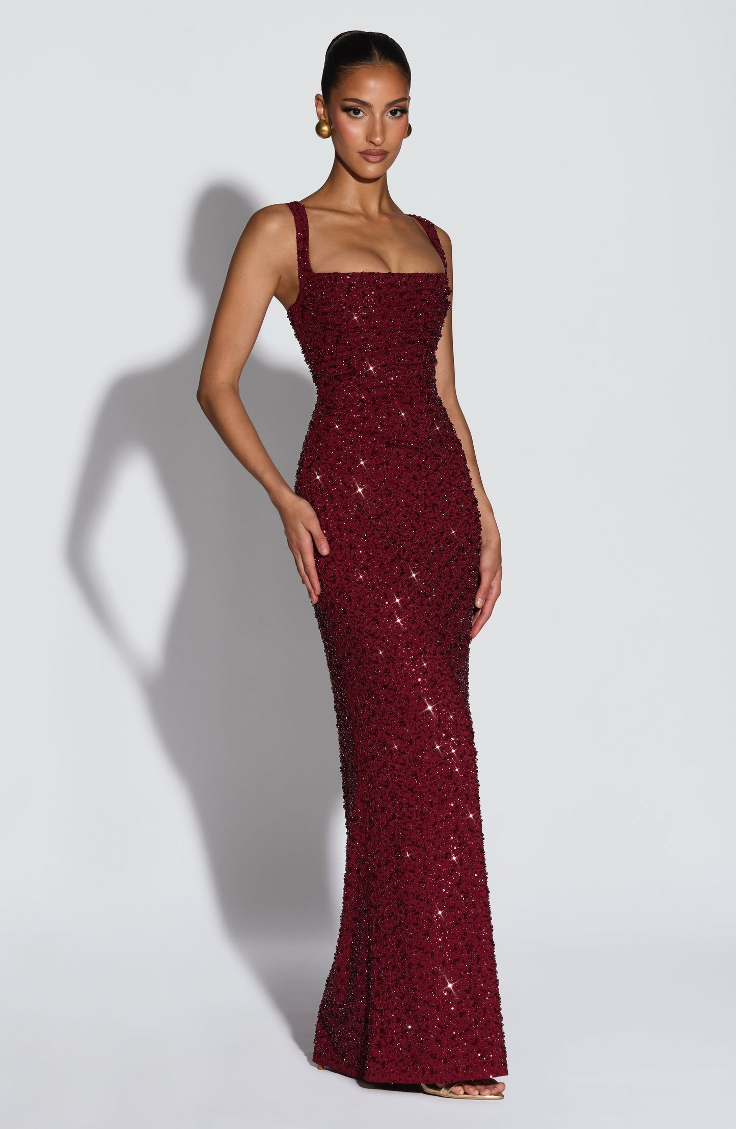 Burgundy Sparkle Calanthe Sparkle Maxi Dress
