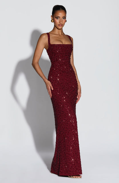Burgundy Sparkle Calanthe Sparkle Maxi Dress