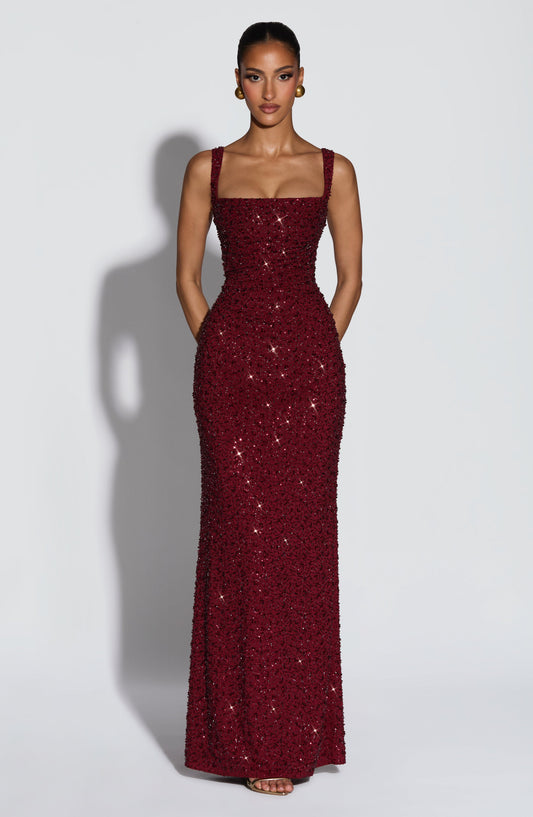 Burgundy Sparkle Calanthe Sparkle Maxi Dress