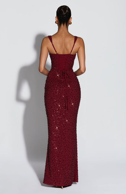 Burgundy Sparkle Calanthe Sparkle Maxi Dress