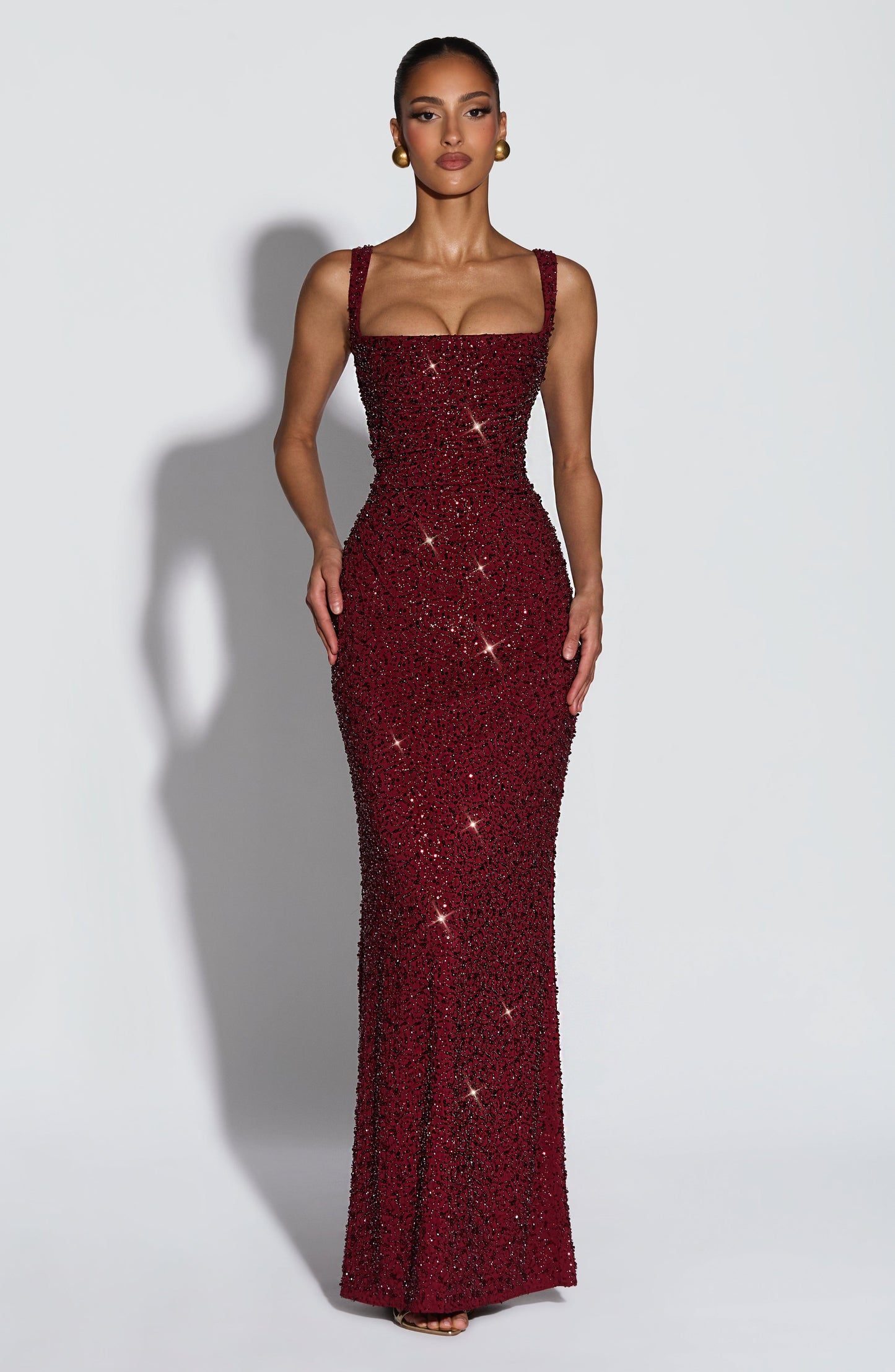 Burgundy Sparkle Calanthe Sparkle Maxi Dress