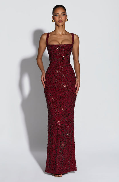 Burgundy Sparkle Calanthe Sparkle Maxi Dress