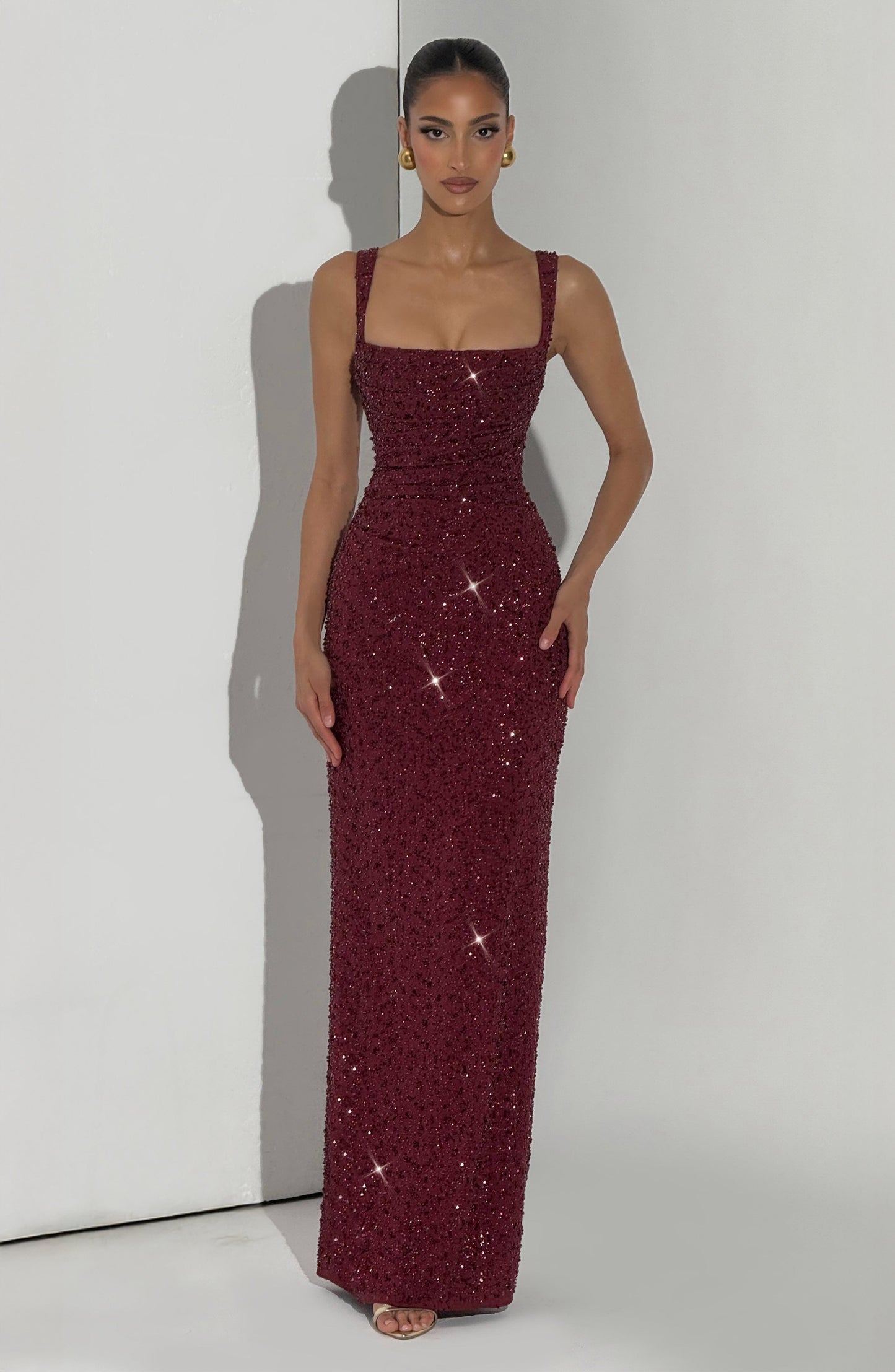 Burgundy Sparkle Calanthe Sparkle Maxi Dress