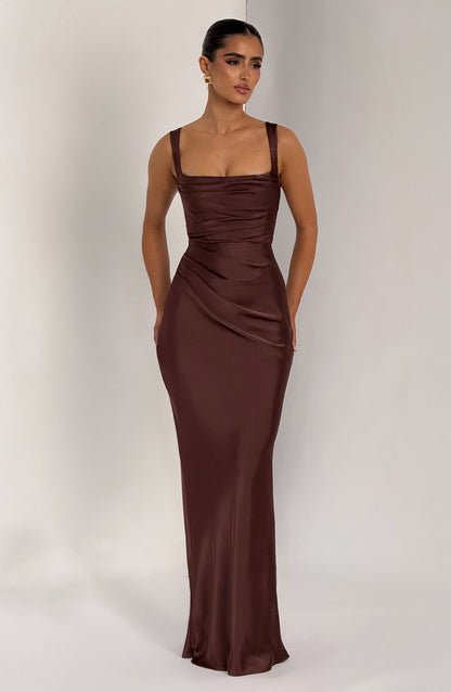 Plum Brown Calanthe Sequin Maxi Dress