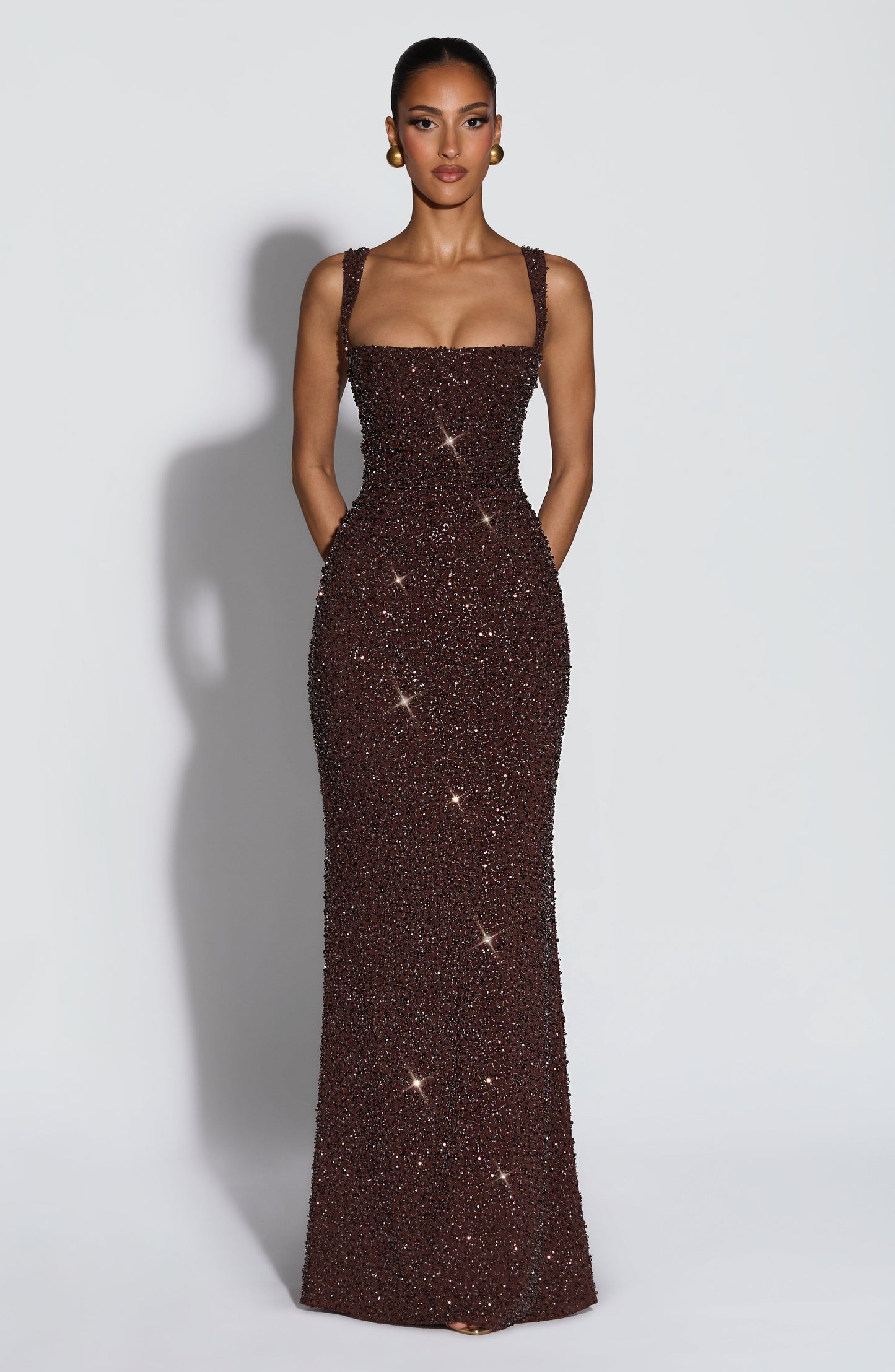 Plum Brown Sparkle Calanthe Sequin Maxi Dress
