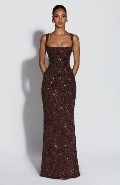 Plum Brown Sparkle Calanthe Sequin Maxi Dress